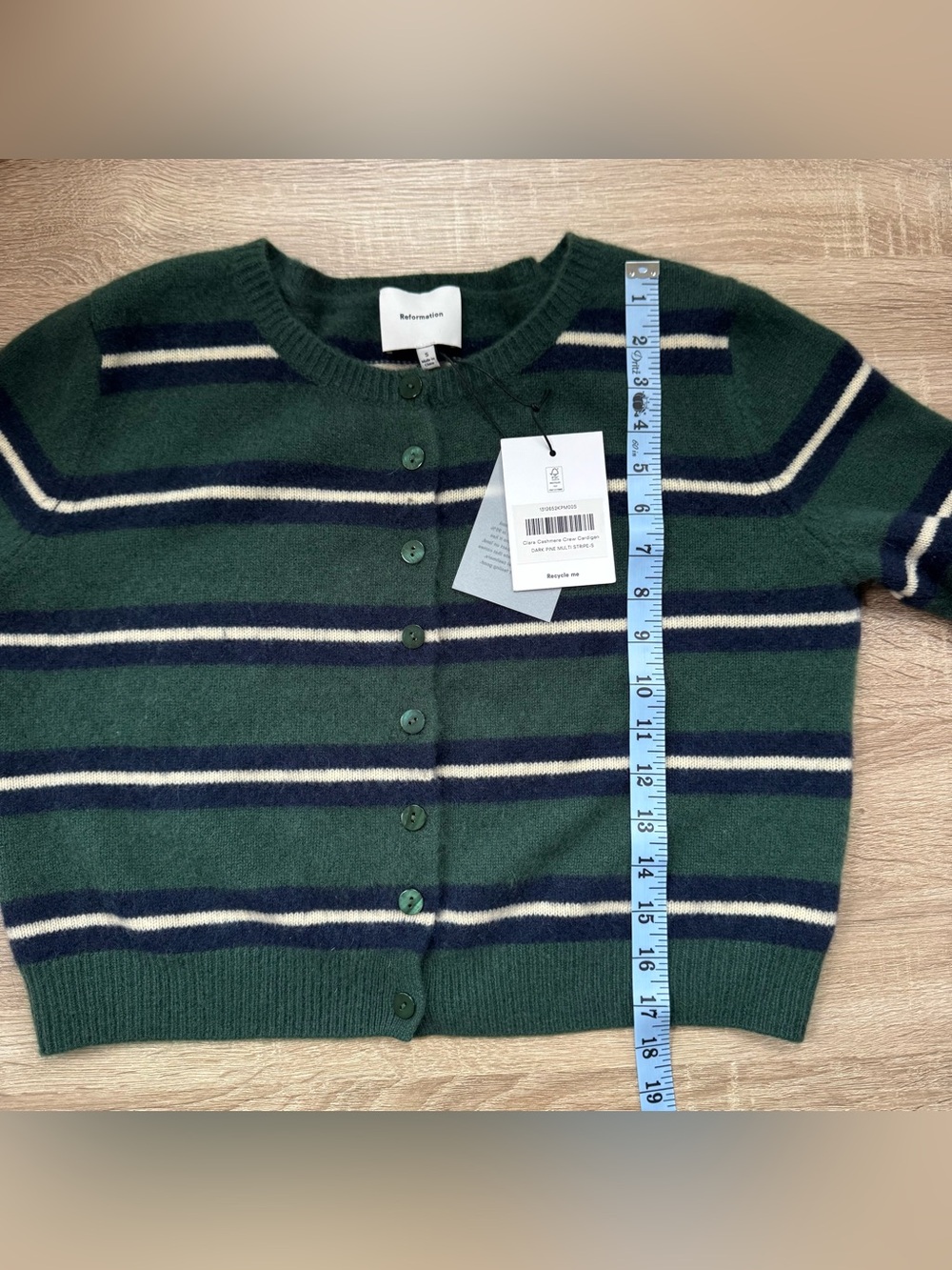 NWT Reformation Clara Cashmere Crew Cardigan Green Stripe Small - Picture 9 of 16